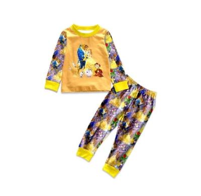 China New arrival QUICK DRY children's pajamas beauty and the beast princess pattern printing babies pajamas children clothing for sale