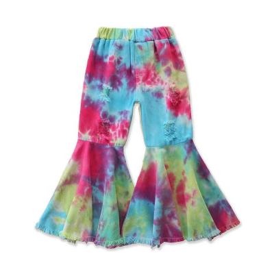 China Wholesale Two Color Fade Proof Girls Jean Pants 2021 Layer Bell Pants High Qualit Baby Denim Pants Wide Leg Pants for sale