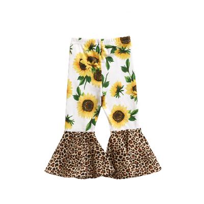 China Plus Size Kids Clothes Suit Girls Sunflower And Leopard Print Milk Bell Silk Bottom Pants Kids Pants for sale