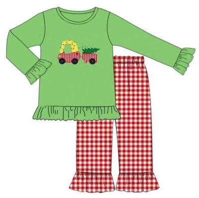 China Long Sleeve Boy And Plaid Christmas Shop Pattern Hive Truck Girl Casual Bottom And Green Family Set Clothes for sale