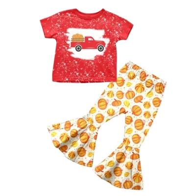 China Casual the most fashionable new design short sleeve pumpkin tie-dye print wholesale children's costume leopard baby costume for girls for sale