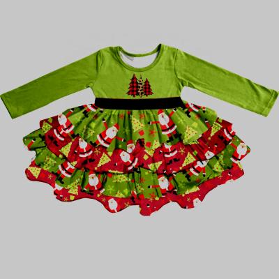 China Christmas Kids Plus Size Dresses Girls Costume Sets Wholesale With Fawn Christmas Tree Pattern Design for sale