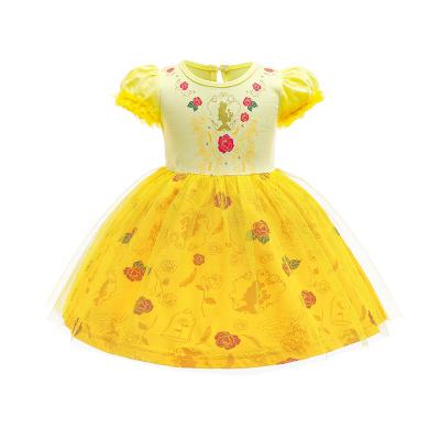 China Hot Sale Washable Cotton Mesh Patchwork Twirl Dress O-Neck Sweated Colorful Print Princess Dress for sale