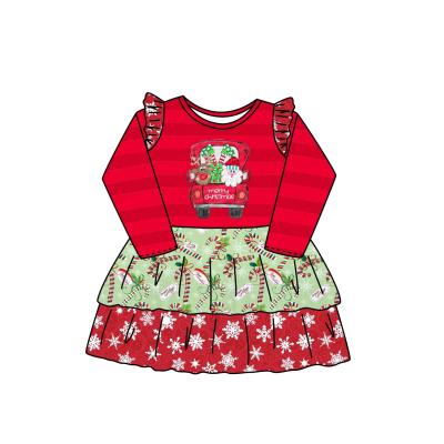 China New Girl Dress Santa Truck Gift Candy Pattern Printed Washable Christmas Girl Dress for sale