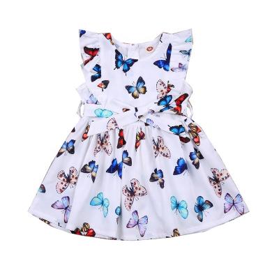 China Boutique Kids Clothing Baby Washable Short Sleeve Butterfly Print Girl Dress for sale