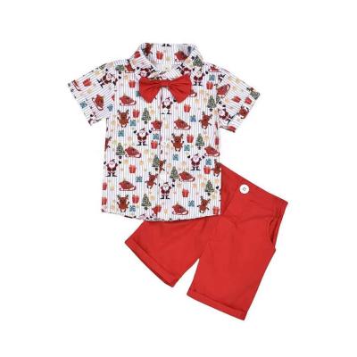 China Casual Sale Toddler Boys Hot Spring 2pcs Set Christmas Santa Gift Lapel Tops And Shorts Kids Clothing Equipment for sale