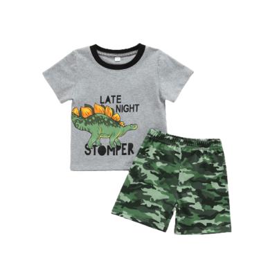 China Casual Toddler Kids Boys 2 Piece Outfits Animal Cartoon Letter Print Short Sleeve T-shirt Camouflage Shorts Summer Set for sale