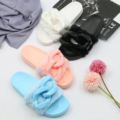 China Fashion Trend Ladies Slippers Wholesale Solid Color Women Slippers Fluffy Plush Black Fur Hairy Slips Bedroom Slipper for sale