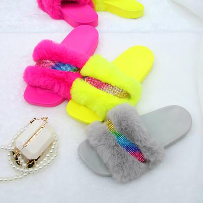 China Fashion Trend Women's Furry Faux Fur Slippers Female Sexy Indoor Ladies Slides Slippers for sale