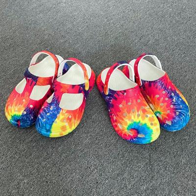 China Other Color Fashion 6cm Rainbow Dye Link EVA Mules Clogs Sandals Women's Summer Wedges Platform Garden Clogs Shoes for sale