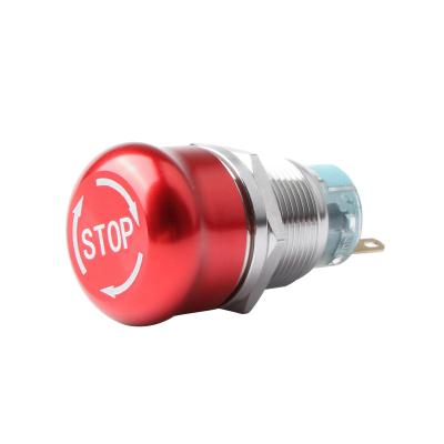 China 1NO1NC 19mm 3 Pin 220V Mushroom Emergency Stop Metal High Quality Push Button Switch for sale