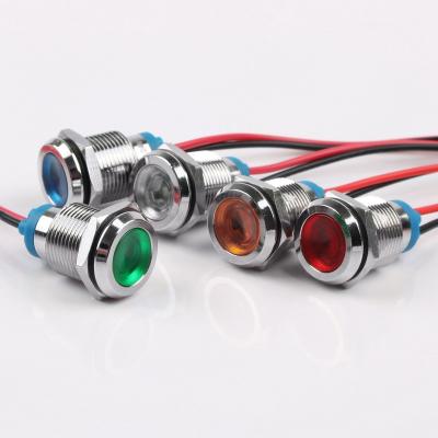 China Industrial Waterproof Control Equipment 12mm Metal LED Indicator Small Power Indicator With 3V/6V/12V/24V/220V Wire for sale