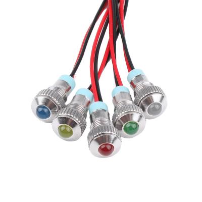 China Industrial Control Equipment 3V 6V 12V 24V 110V 220V Industrial Signal Lamp/LED Waterproof 8mm Red White Green Yellow Blue 8mm Signal Light With Wire for sale