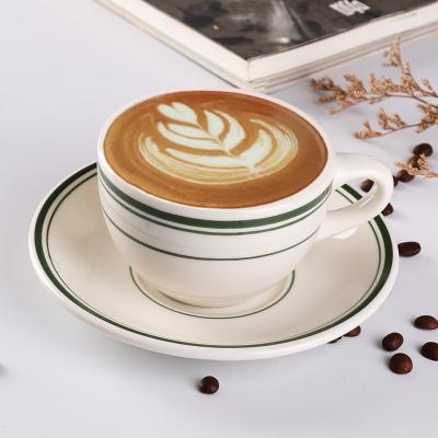 China Disposable Ceramic Cappuccino Porcelain Cup Espresso Cup Coffee Green Bay Tuxton Round Mug With Green Stripes for sale