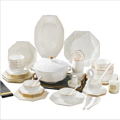 China Bone China Disposable Ceramic Octagonal Gold Bowl Set Tableware Set Household Gift Discovery Set Porcelain for sale