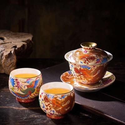 China Viable custom enamel color pattern longgai bowl set cup Qing Dynasty Ming Dynasty palace craft collection, unique for sale