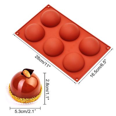 China Sustainable 6 Hole Half Sphere Silicone Molds Chocolate Soap Mold Bakeware Cake Decorating Tools Cookware Wedding Cake Bake Supplier for sale