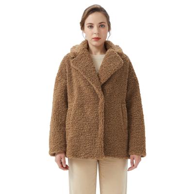 China Winter Women's Sherpa Jacket Lapel Fuzzy Faux Teddy Coat Oversized Fleece Anti-wrinkle Outwear for sale