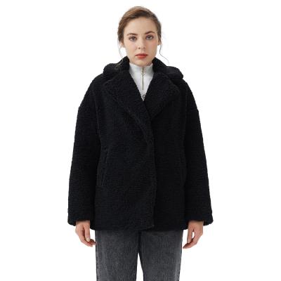 China OEM Women's Windproof Coat Lapel Fleece Casual Fuzzy Faux Shearling Coats Warm Winter Oversized Outwear Jackets for sale