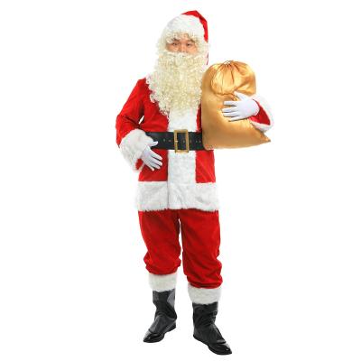 China Polyester Christmas Santa Claus Cosplay Suits Boot Beard Hat Belt Adults Cosplay Coat for sale