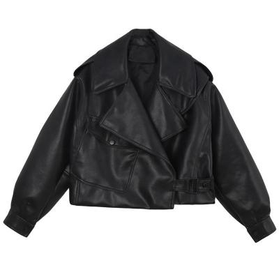 China QUICK DRY Customized Color Women's Faux PU Leather Jacket Motorcycle Crop Coat for sale