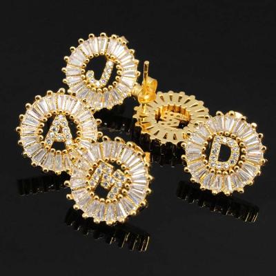 China Earring Initial Stud Earring EC1139 Form Cubic Zirconia Diamond Micro Insert Initial Letter Stud Earrings for sale