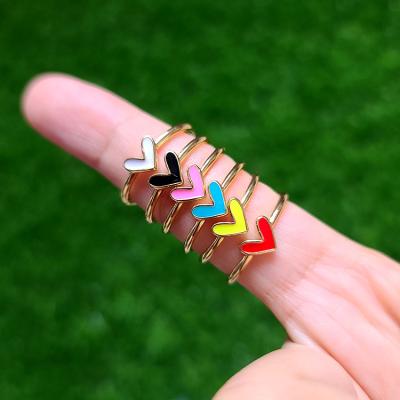 China RA1078 Cute Little Rainbow Heart Shape Minimalist Rings, Mini Tiny 18K Gold Colorful Enamel Multicolor Heart Rings For Women Ladies for sale