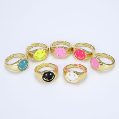 China FASHIONABLE Tasty Enamel RA1009 Gold Plated Blue Yellow Pink Black Smiley Happy Face Rings White For Women Ladies for sale