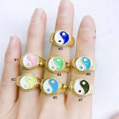 China FASHIONABLE RA1029 Hot Sale Multicolor Enamel Gold Plated Yin Yang Tai Chi Rings For Women Ladies for sale