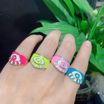 China FASHIONABLE Hot Sale RA1047 Rainbow Enamel Multicolor Gold Plated Evil Eye Open Chunky Rings For Women Ladies for sale