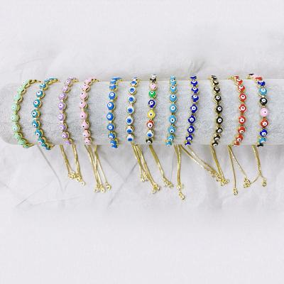 China BM1024 Wholesale Religious Gold Chain Bracelet Adjustable Jewelry,Rainbow Enamel Evil Eyes Protection Link Chain Bracelet for sale