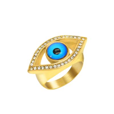 China Religious RS1023 Non Tarnish Protection Jewelry High Quality Gold Plated Stainless Steel Evil Eyes Women's Men's Rings for sale