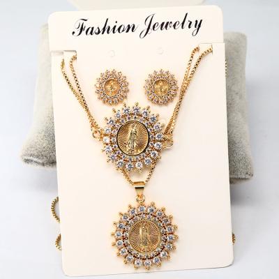 China Guadalupe Medallion Necklace CZ Star Virgin Mary Virgen Bracelet Earring Jewelry Sets Zircon Gold Plated Guadalupe Jewelry Sets 18k for sale