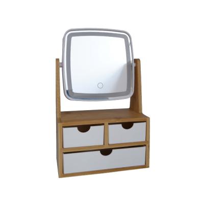 China Contemporary Portable Bamboo Plastic Mirror Table Mirror Small Makeup Box Mirror Storage Cosmetics Dressing Table for sale