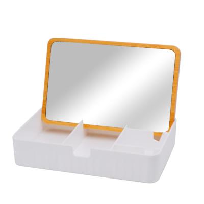 China Contemporary Square Bamboo Plastic Made Lipstick Storage And Small Round Dresser Cosmetics Storage Mirror Box Makeup Case for sale