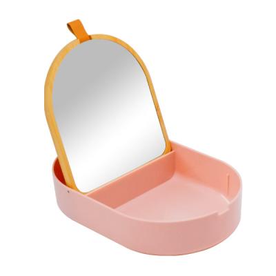 China Contemporary Bamboo Plastic Made Arch Shape Cosmetics Storage Mirror Case Makeup Case Small Dresser for sale