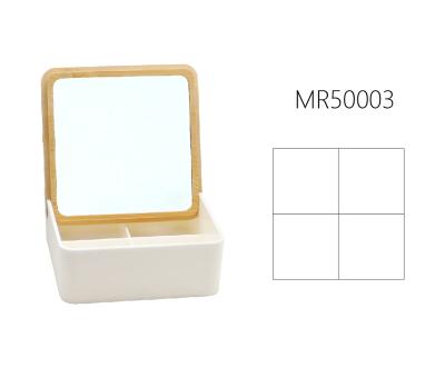 China Round And Square Mirror Plastic Storage Cosmetics Case Contemporary Bamboo Plastic Made Plastic Small Makeup Dresser for sale