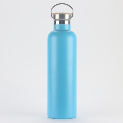 China Sustainable Travel Flask 1L SS304 Sport Water Bottle Hydration Flask Wide Mouth Bamboo Lid W Handle en venta