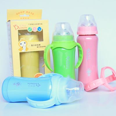 China BPA Free Eco-Friendly Baby Bottle Double Wall Keeping Water Warm Cute Baby Bottle with Silicone and BPA Free with Handle for sale