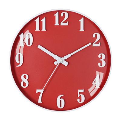 China 12 Inch Red Wall Clock Movement Modern Battery Operated Non Ticking Quiet Quartz For Home Office Classroom for sale