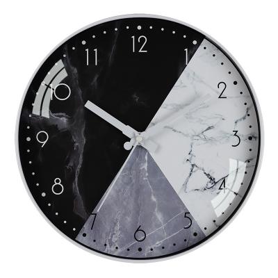 China Modern Black 12Inch White Gray Marble Texture Wall Clock Non Ticking Silent Battery Operated Round Wall Clock For Home, Office for sale