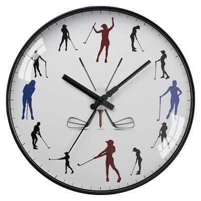 China Modern Non-ticking Modern Silent Quartz Field Quiet Movement 12 Inch Golf Playing Printing Wall Clock For Office, Bathroom, Living Room for sale