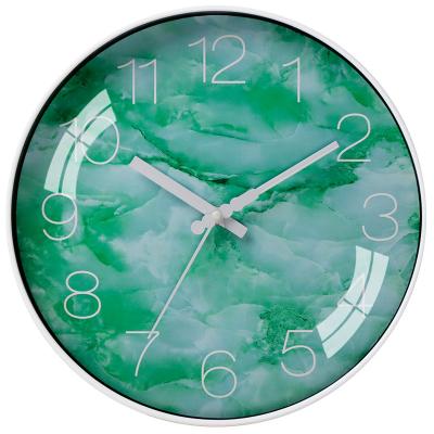 China Green 12Inch Modern Marble Texture Stylish Wall Clock Non Ticking Silent Battery Operated Round Wall Clock For Home, Office for sale