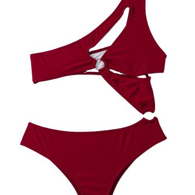 China Wholesale Non-Toxic Brand Solid Color One Shoulder Cavity Out One Piece Ultra-thin Mini Bikini Swim for sale