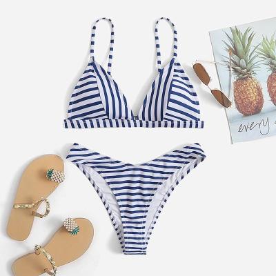 China High Quality Non-toxic Solid Color Bikini Blue Striped Swimwear Set Mini Bikini Girls Swimwear Micro for sale