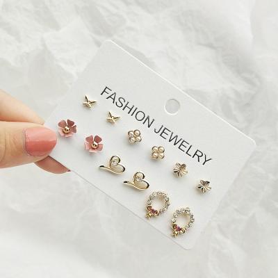 China 2021 Newest Trendy Women Cross Earring Supplier Cat Combination Cute Pearl Earring Set for sale