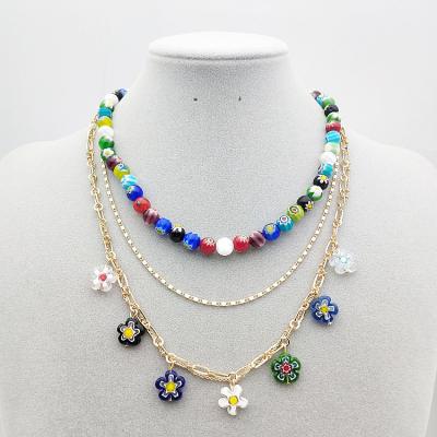 China TRENDY New Style Beach Yoga Energy Beads Custom Necklace Chain Beaded Layered Necklace for sale