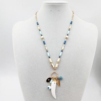 China Factory Direct Trendy Blue Eye Horn Necklace Long Chain Customized Pendant Necklace for sale