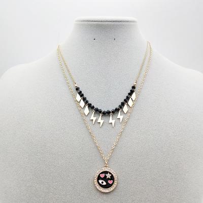 China TRENDY Hot Sale Fashion Circle Eye Lightning Bolt Necklace Simple Geometric Black Pendants for sale