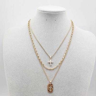 China Fashionable Wholesale Wind Popular Hollow Cross Necklace Insist Multilayer Pendant Necklace Jewelry for sale